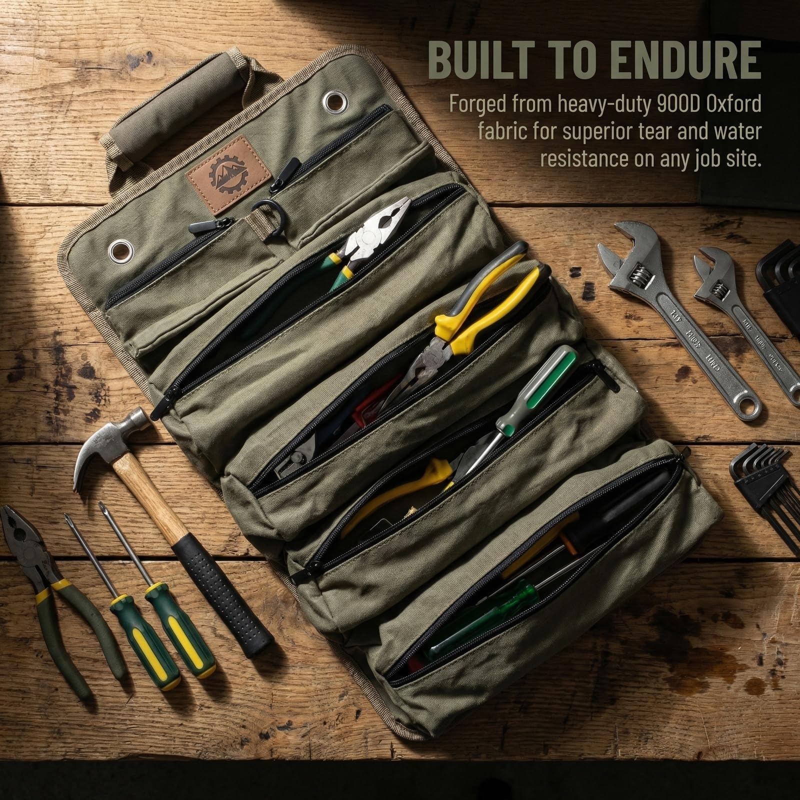 Bolsa de herramientas enrollable de tela Oxford 900D, rollo de herramientas portátil con 6 compartimentos con cremallera, organizador de herramientas para electricistas, artesanos, camping y
