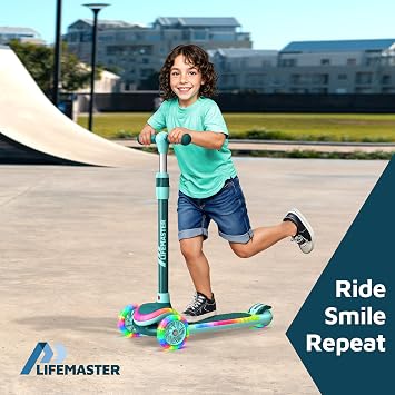 3-Wheel Kids Scooter with Multi-Color Lights on Deck & Wheels 5-Height Adjustable Handlebar, Wide Anti-Slip Deck, Child Safety Certified, Boys & Girls Ages 3+ Supports Up to 150 lbs