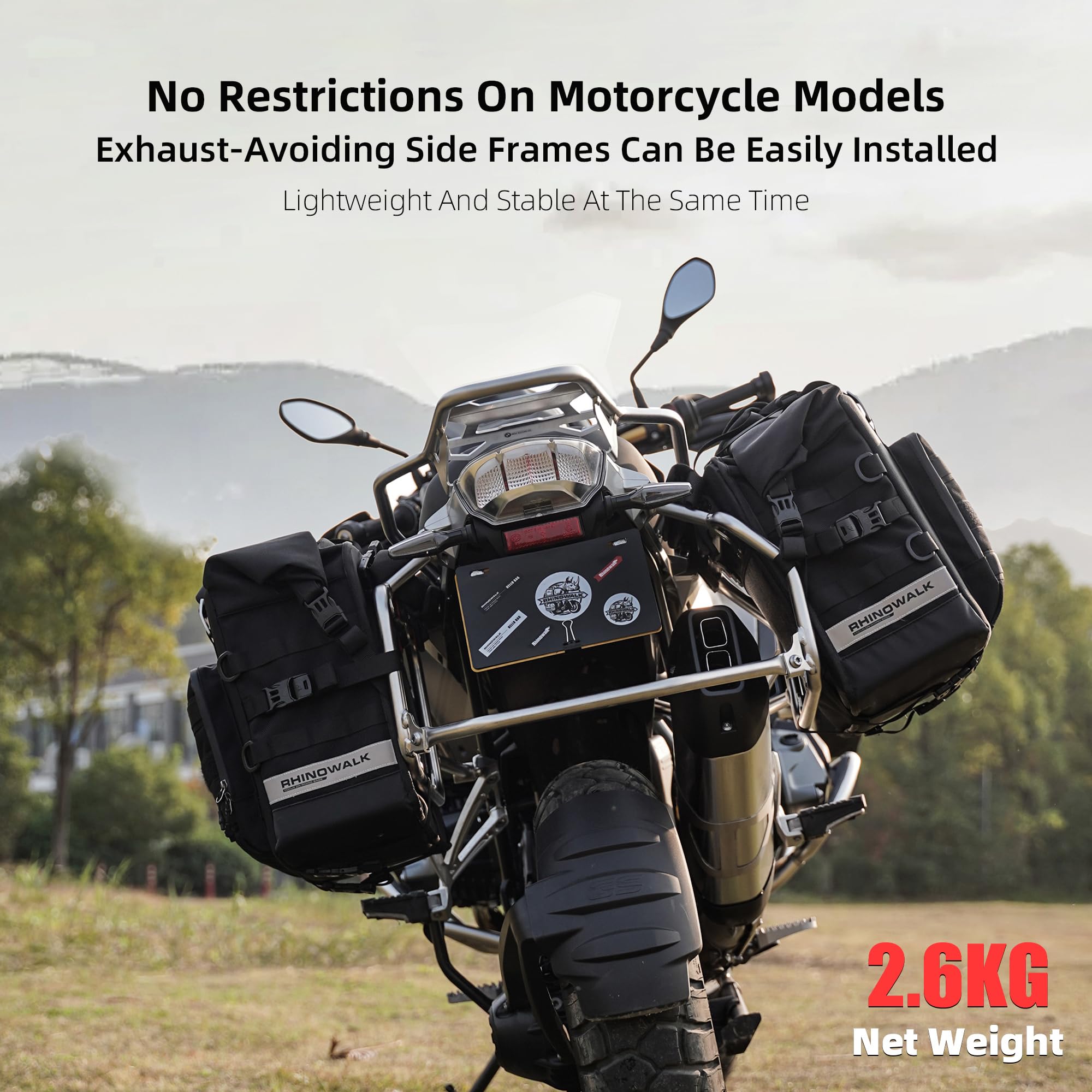 Rhinowalk Torba na siodełko motocyklowe, 25 l, rozszerzalna wodoodporna torba boczna, szybki montaż, torba bagażowa na motocykle przygodowe i sportowe, czarna (1 szt.)