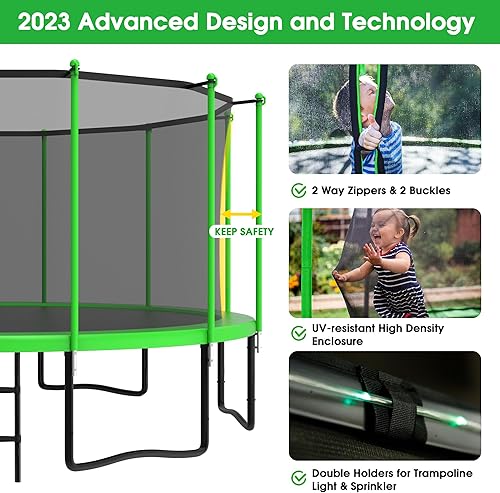 Miniatura 4 de Tranpoline - Tranpoline de 16 pies, 15 pies, 14 pies, 12 pies, 10 pies, 8 pies, tranpolina para niños y adultos, 1500 libras Tranpoline con aro de