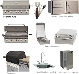 review Bull Brahma Natural Gas Grill set with Single Side Burner, Stainless Steel Sink, Grill Cover, Refrigerator, Door/Drawer Combo w/ 5 in 1 BBQ Tool Set