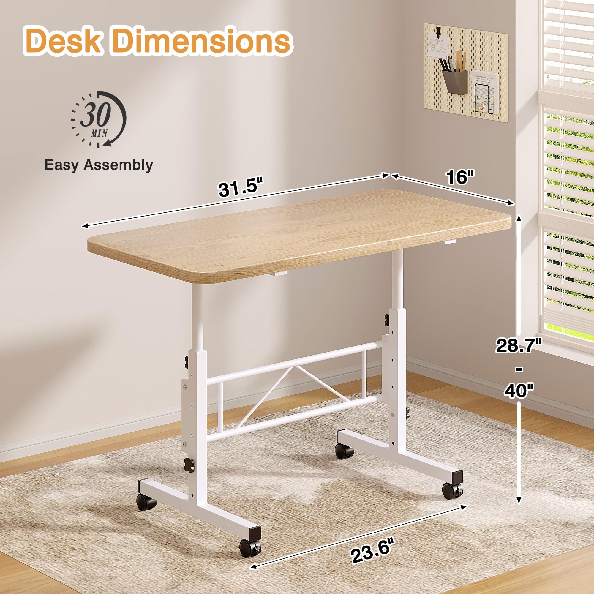 VECELO Small Standing Desk Adjustable Height Mobile Computer Workstations with Wheels Portable Rolling Laptop Table for Walking Pad — view 3