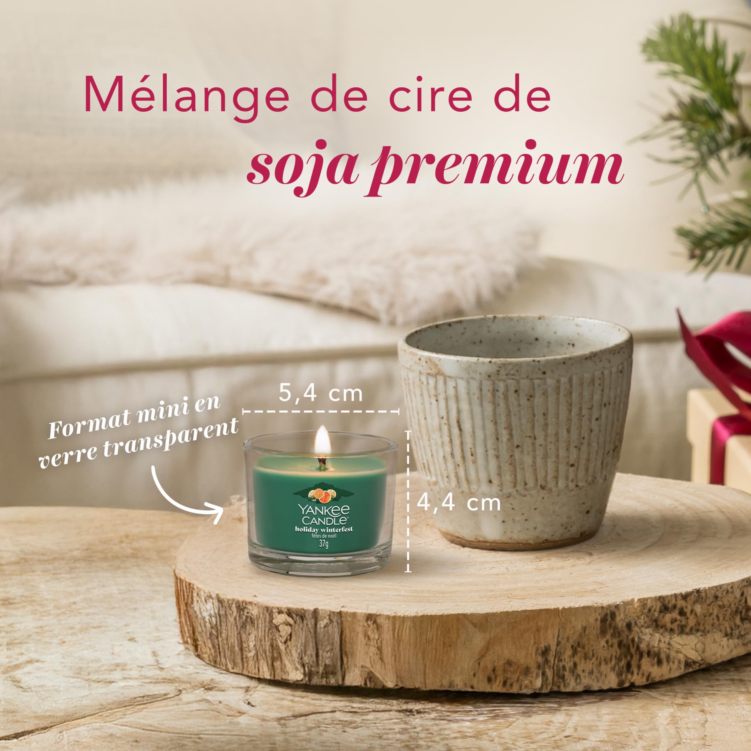 Set De 3 Bougies Votives Parfumées Yankee Candle - Mélange Soja, Parfums Noël Vanilla Cupcake, Black Cherry, Cinnamon Stick