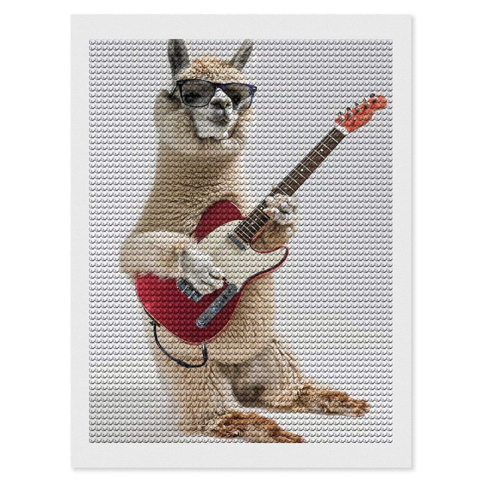 Junmoney Alpaca Guitar DIY Diamond Art Canvas Kit 12"x16", Adhesive Canvas, Easy to Enjoy, Farmhouse Decor, Festive Craft Gift