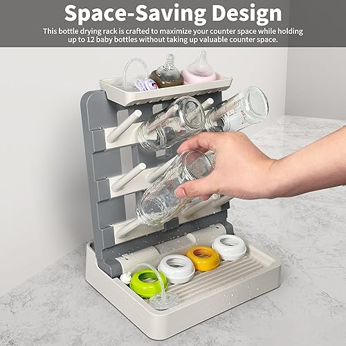 Miniatura 3 de Estante de secado de biberones, soporte vertical para secadora de biberones, estante de secado de biberones que ahorra espacio para encimera,