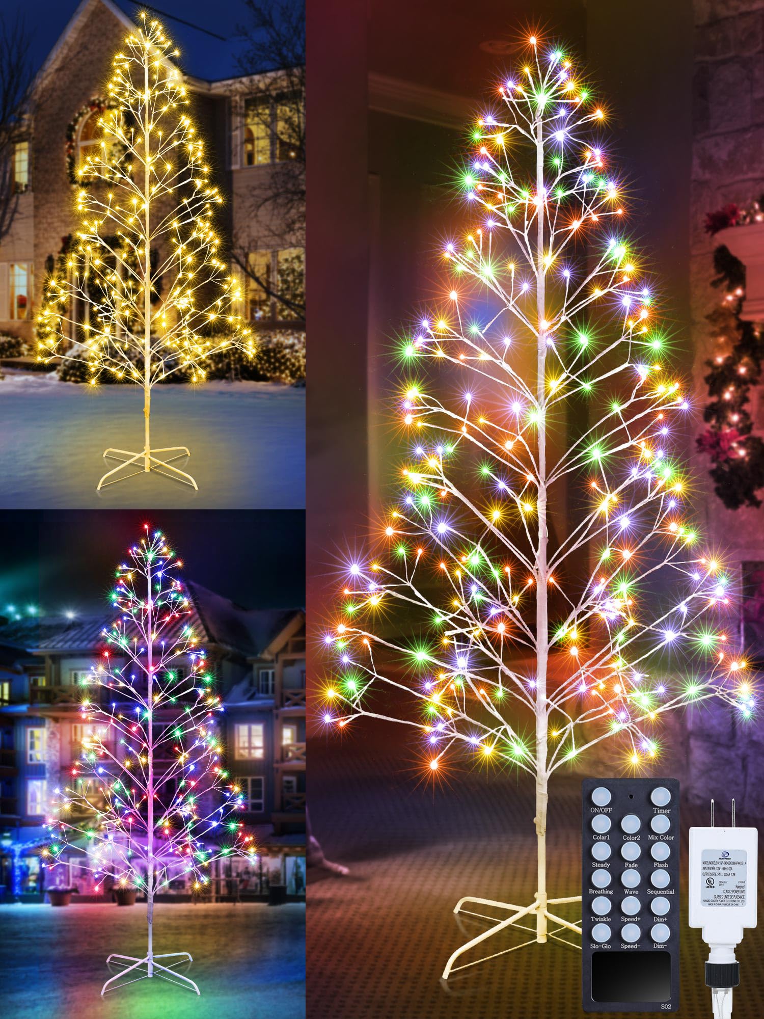 Photo 1 of 7.5ft Height Decorated Christmas Tree with Lights - 336 LED 2 in 1 Artificial Christmas Tree Lighted Outdoor Display with Remote Control+ Multi Mode+Memory+Timer Function (Warm White+Mulitecolor)