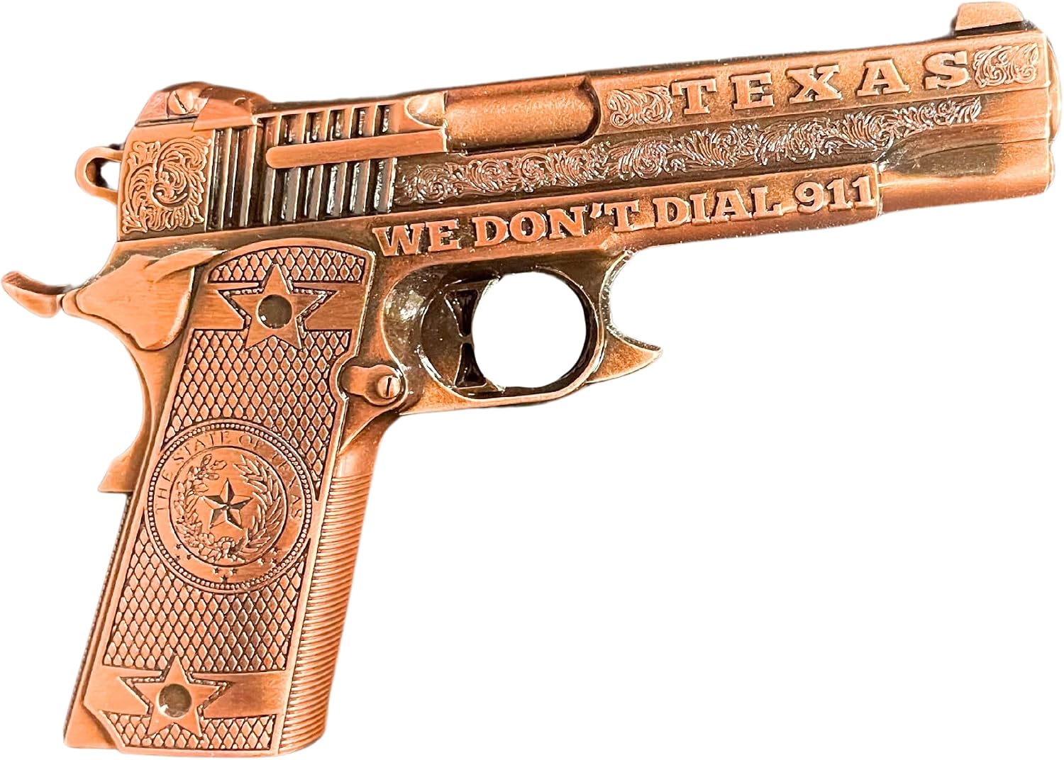 Pistol Shaped Texas We Don't Dial 911 Novelty Magnet, 2 Inches