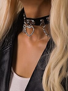 Amazon.com: Sacina Goth Black Heart Chain Choker Necklace, PU
