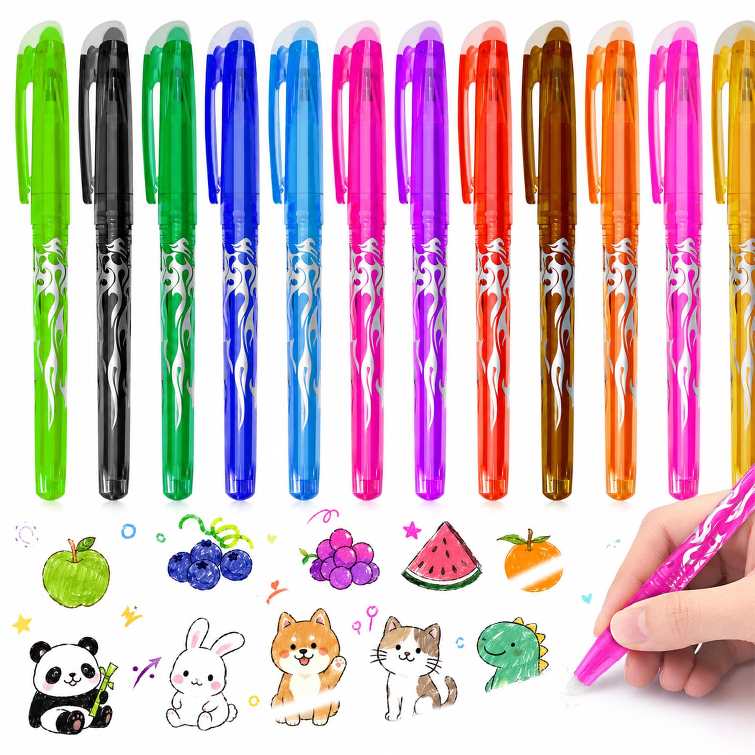 12 Colors Heat Rub Out Pens, 0.5mm Fine Tip Erasable Pen, Heat Clean Erasing Rub Out Pens for Student Correction, Teacher School Office Daily Handwriting & Stationery Back to School Gift Supplies