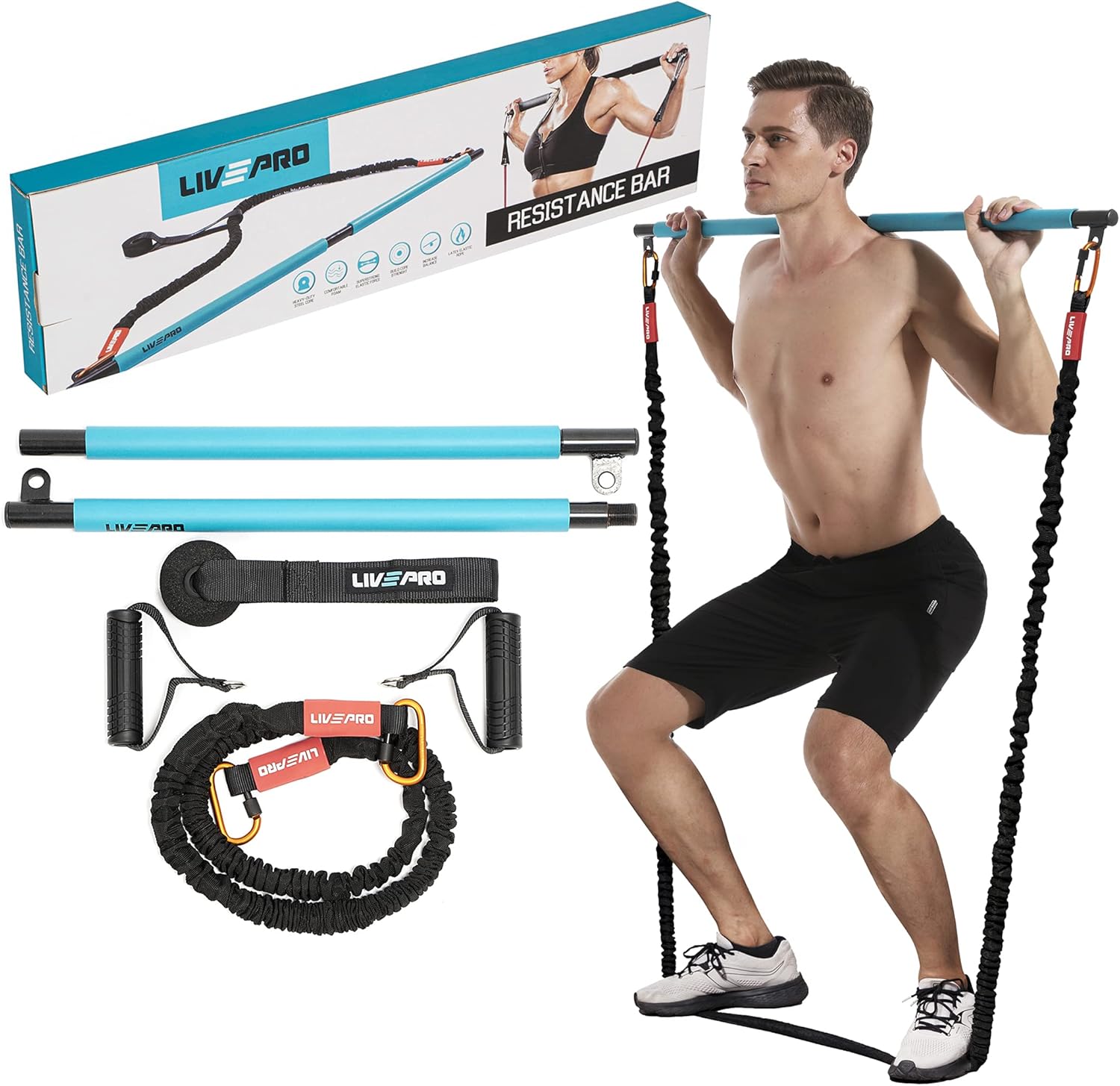 LIVEPRO Portable Pilates Bar Kit with Resistance Bands, Home Gym Exercise Latex Straps Set with Handles Door Anchor, Full Body Workout Equipment Yoga Pull Up Bands Stick : Sports & Outdoors