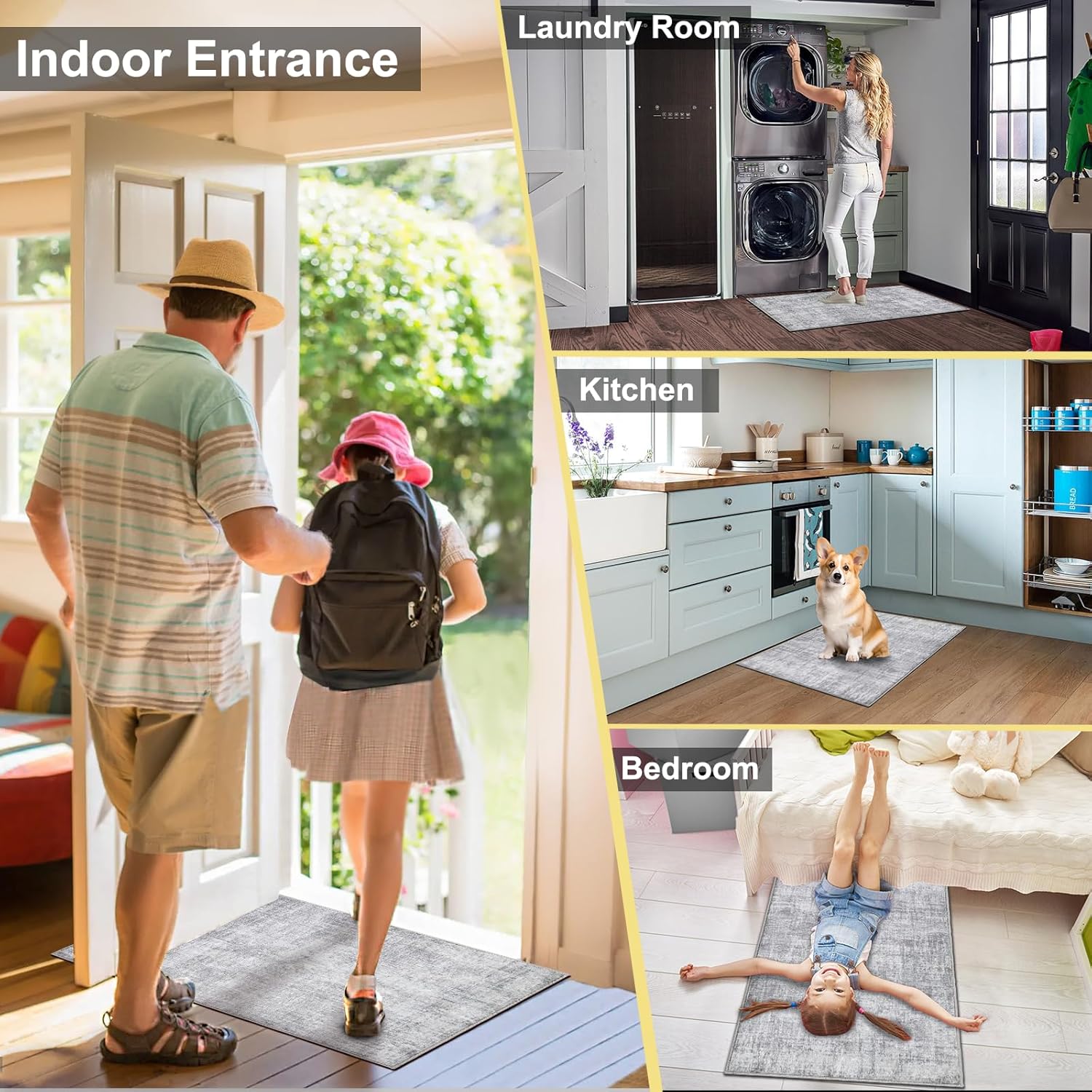 COMSLE Door Mat, Front Door Mat Indoor for Entrance Faux Wool Absorbent Non Slip Modern Throw Rug for Entryway Hallway Muddy Paws - Pet Friendly, 20x32 Inches,Grey Machine Washable - Image 7