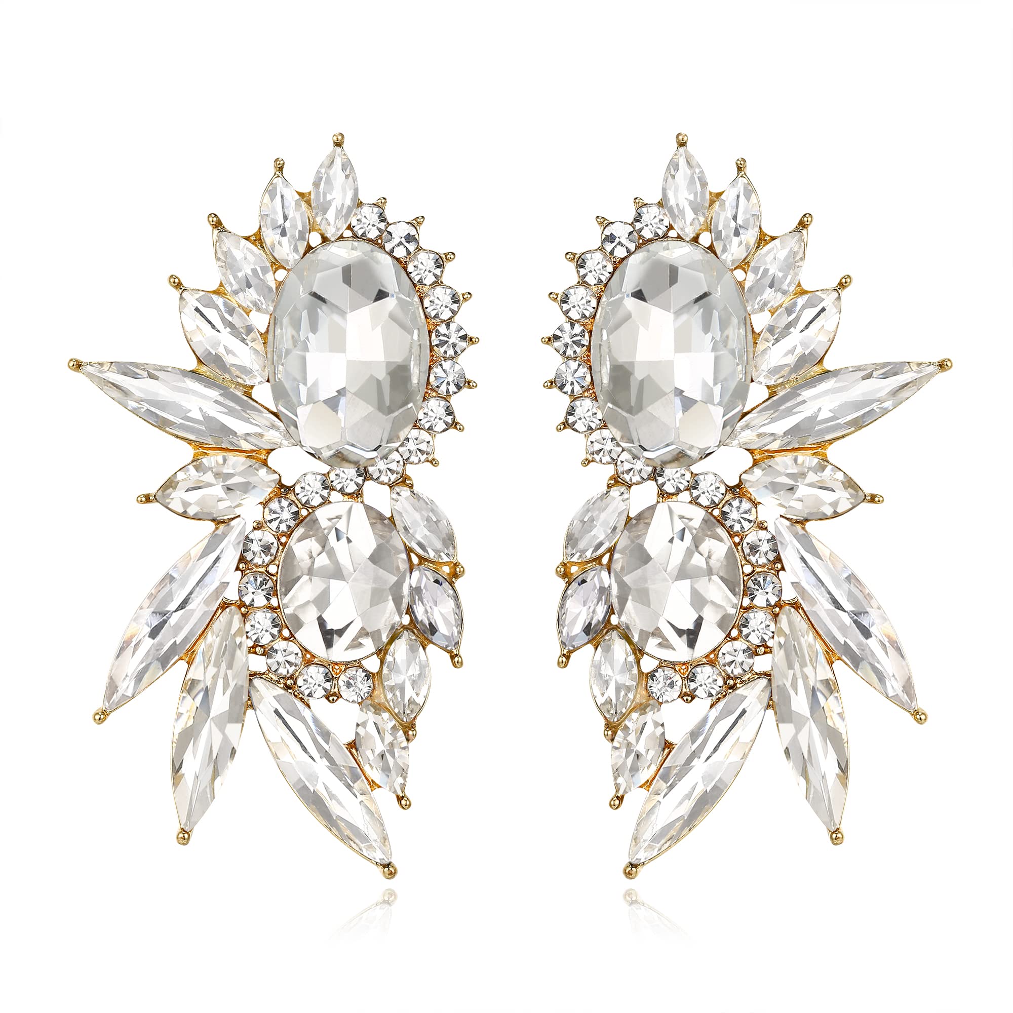 Clearine Pendientes de marquesa con cristales brillantes para boda, 2 ovalados, pendientes colgantes para mujer, novia, dama de honor, madre, niña, color negro y dorado