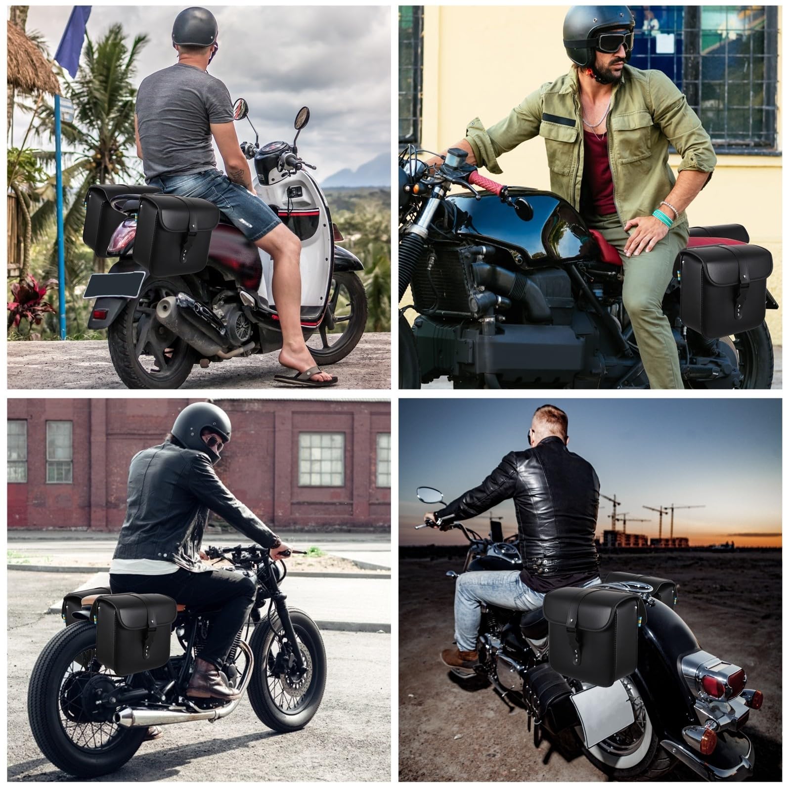 Borsa Laterale per Moto Nero in Pu, Facile da Pulire | Corda, Facile da Montare e Smontare, Portatile, per Motorbike, Pratica per Uso Quotidiano