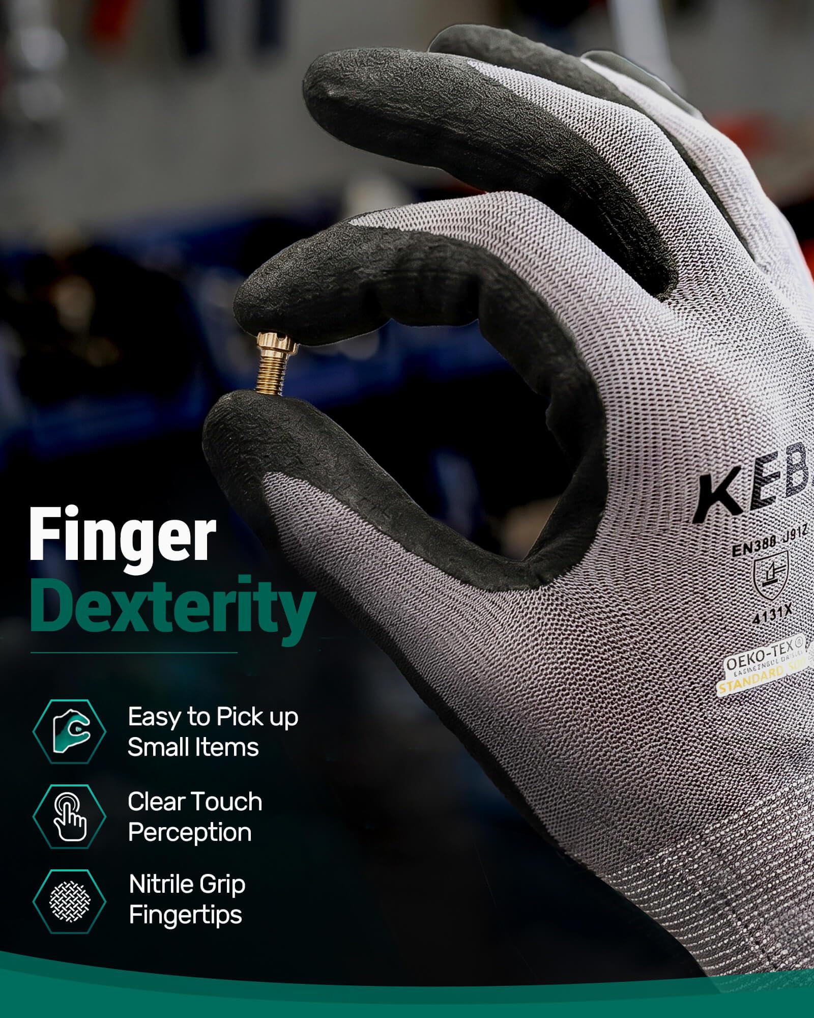 Kebada 6 pares de guantes de trabajo de seguridad para hombres y mujeres, guantes de trabajo con pantalla táctil W2 con agarre, revestimiento de nitrilo de micro espuma, talla XL