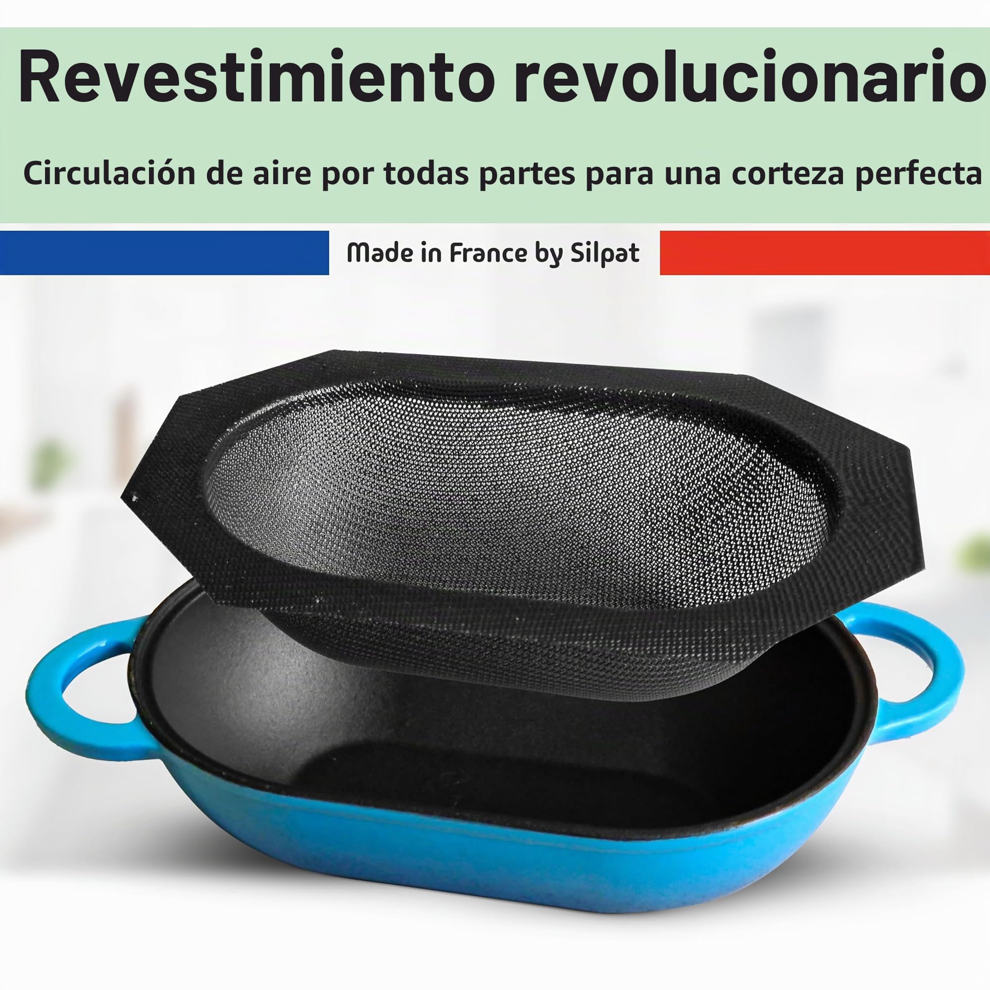 LoafNest World's Easiest Artisan Bread Kit. Cast iron casserole [Blue Gradient] and Non-Stick Perforated Silicone Liner