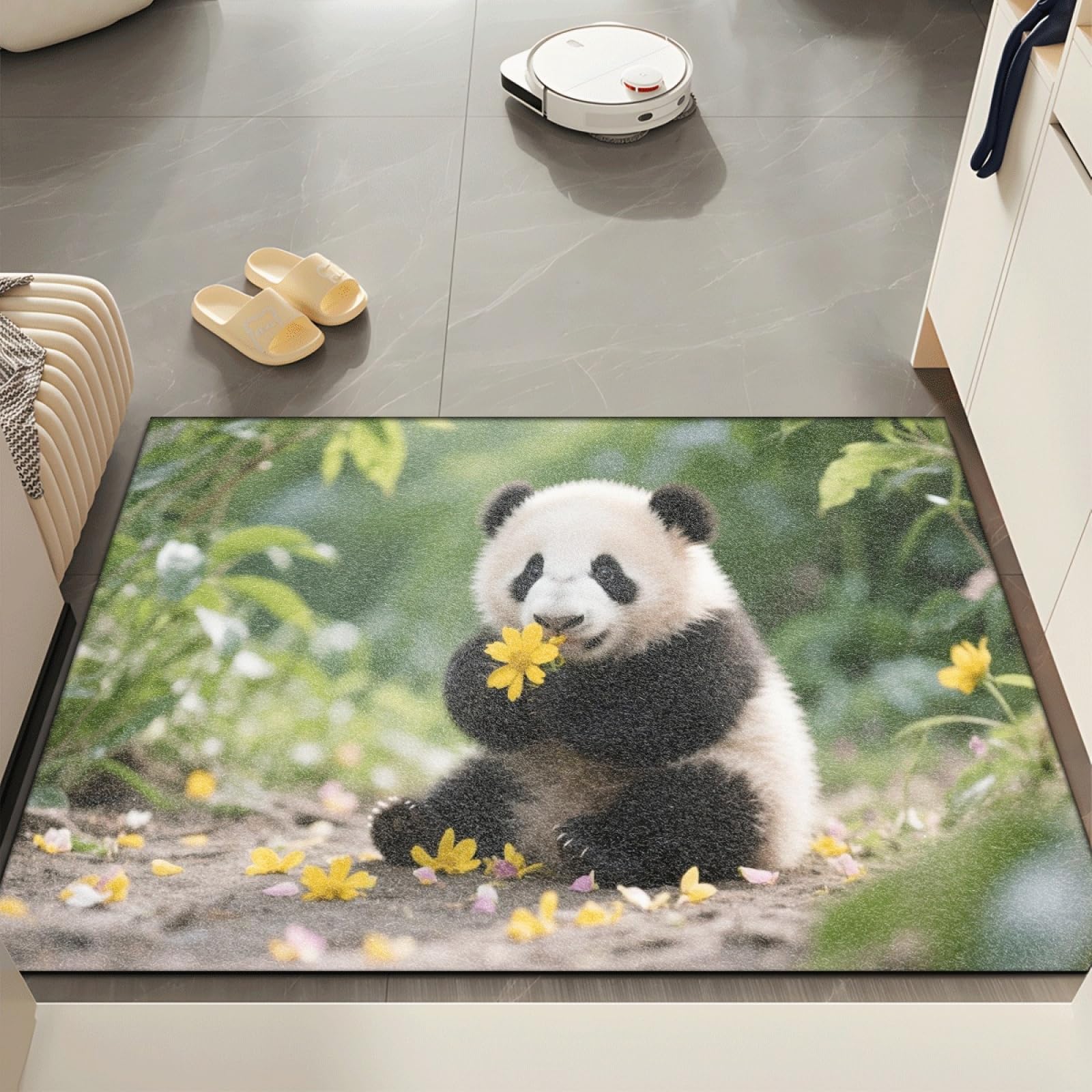 Fussmatte Innen 80x120 cm Gelbe Blume Panda Fussmatte Aussen rutschfeste für Hund Eingang Badematte Waschbar Schmutzfangmatte Strapazierfähige und Langlebige Fussmatten Haustür