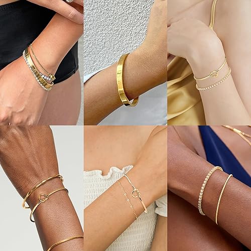 Miniatura 5 de AOZEL 14K Gold Plated Bangle Cuff Bracelets Set for Women Trendy Gold Bracelet Stack for Women Gold Bracelet Set Jewelry Gifts for Her