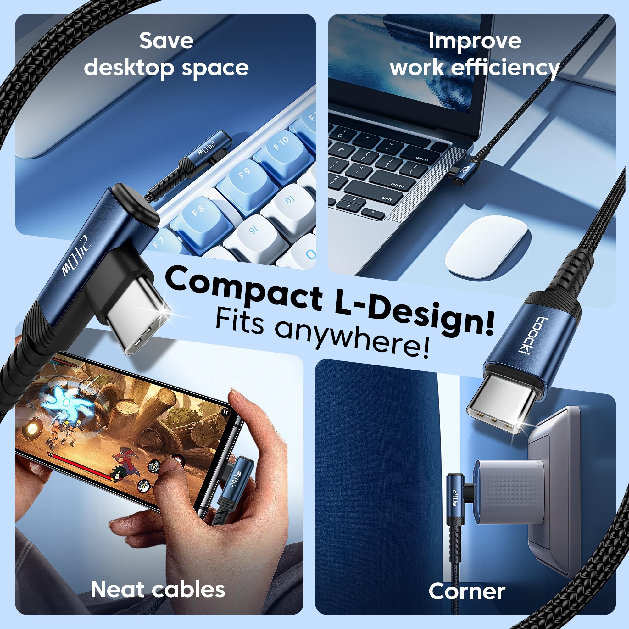 toocki Cavo USB C [confezione da 2, 2 m), 240 W, cavo di ricarica rapida tipo C, cavo USB 2.0 intrecciato in nylon per iPhone 16 15 Pro Max, iPad Pro, Samsung Galaxy S24 S23, Switch, MacBook Pro