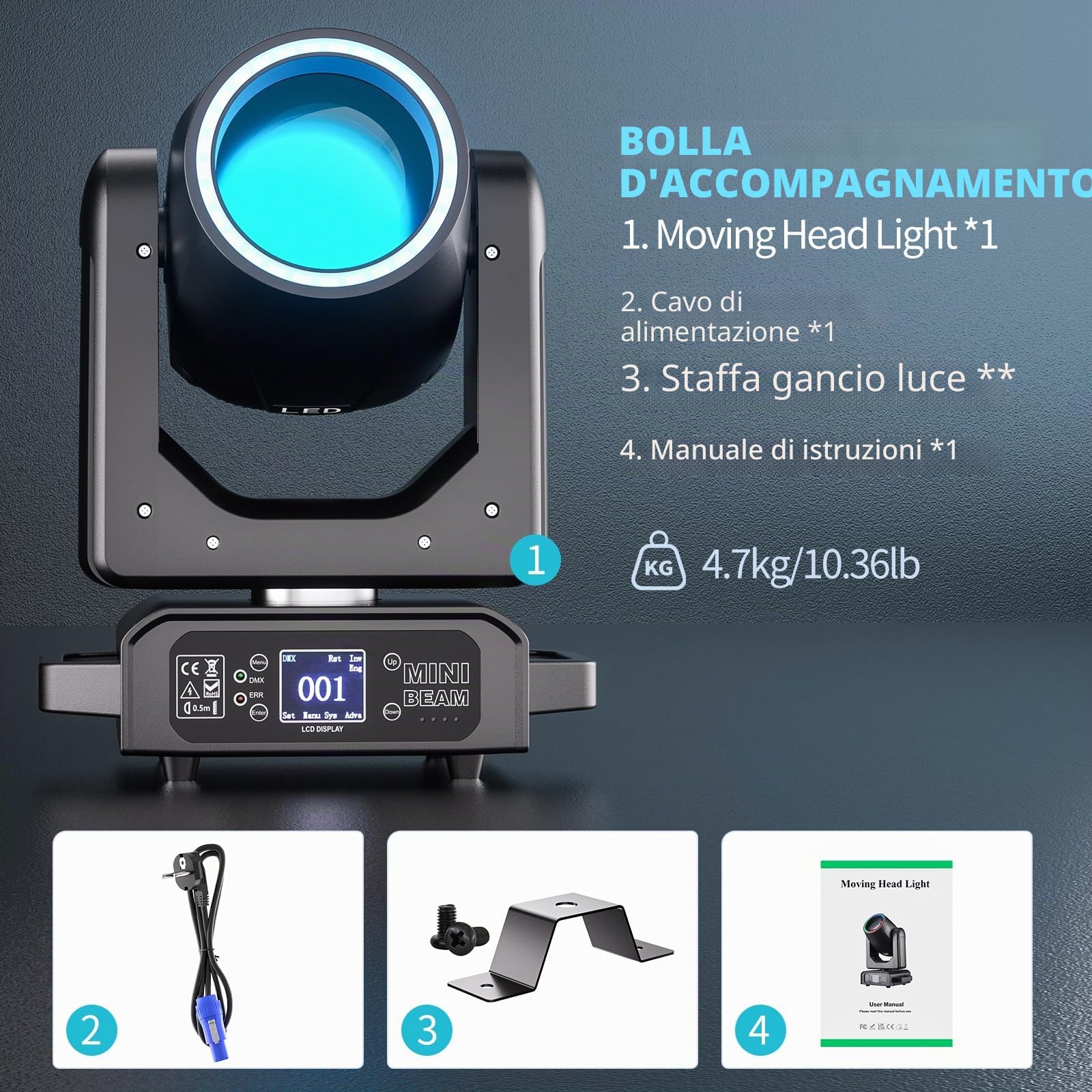200W Mini Teste Mobili LED 7+1 Colori 12 Gobos Luce da Palcoscenico con Striscia luminosa 18 Prisma Stroboscopico Focus Elettronico Luce di Scena per Natale Club DJ Discoteca Festa