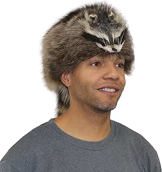 帽子 CONP 23SS Hat with Tail Faux Fur Coonskin Cap with Real Raccoon Tail for Men