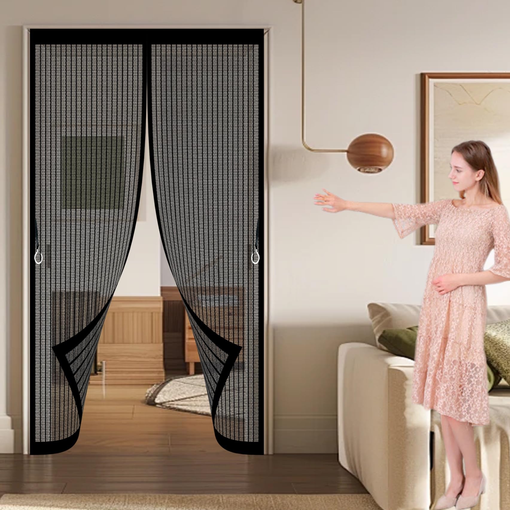 Xueqxue Black Door Fly Screen Curtain 170 X 216 Cm Automatically Close, No Gap, Easy To Install Without Drilling, Keep Bugs Out Lets Fresh Air In Flyscreen French Doors For Patio Doors Bedroom,