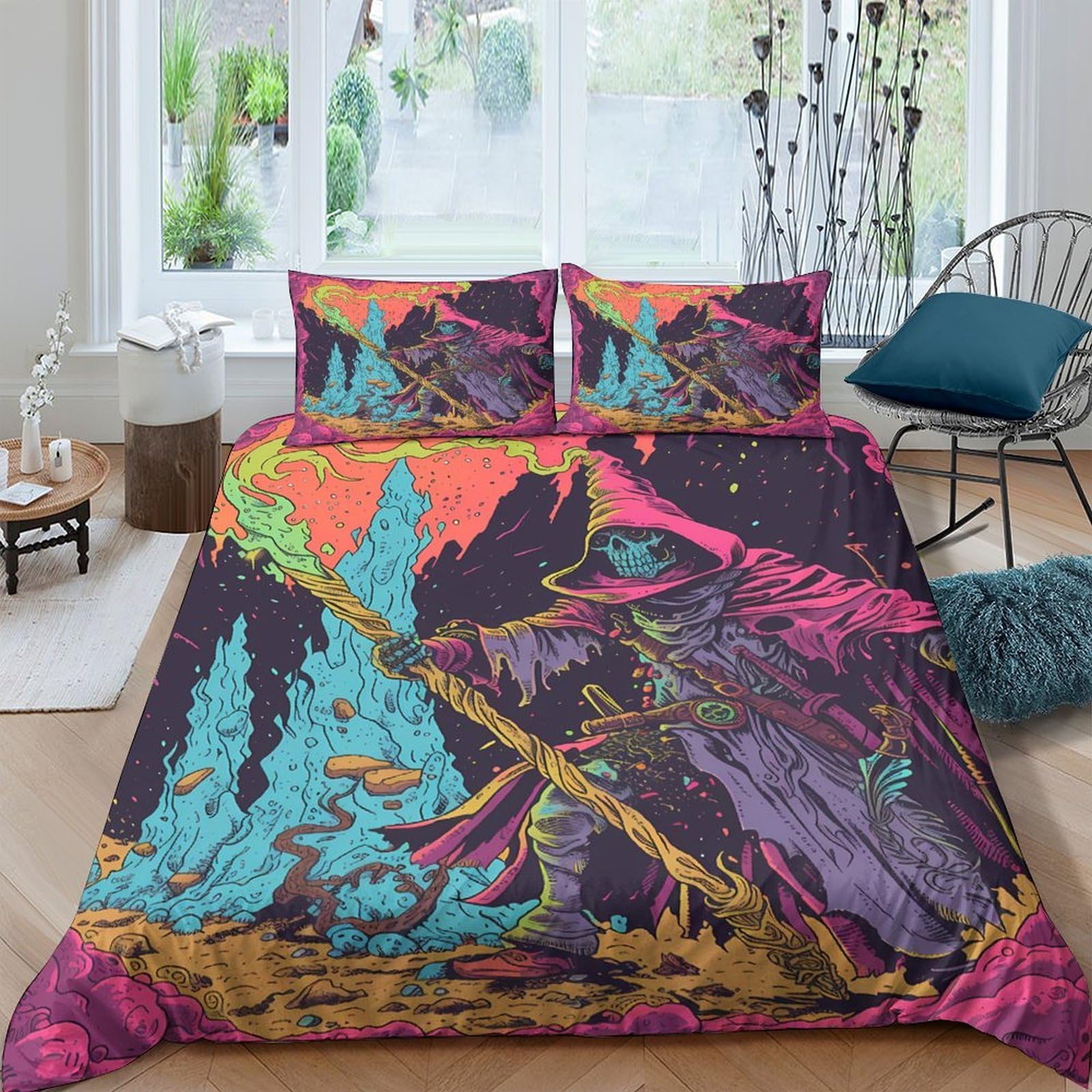 Ctjqhvkz Style-10 3D Printed Mystic Forest Fitted Sheet Microfiber Soft Breathable Wizard Mountain Bed Cover Bedroom Dorm Mattress Protection Decor Single（135X200cm）