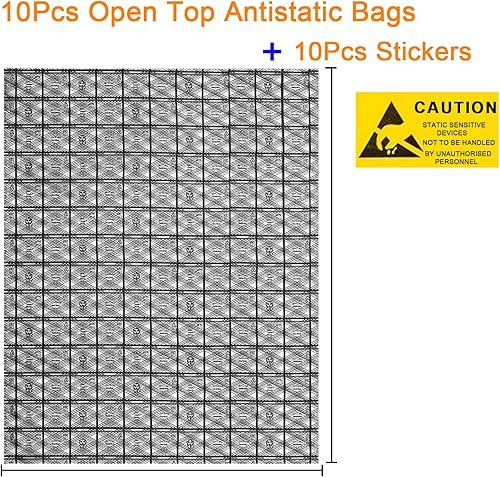 Miniatura 2 de 10 bolsas antiestáticas extra grandes con parte superior abierta de 15.75 x 17.72 pulgadas, bolsas de blindaje ESD con calcomanías para electrónica