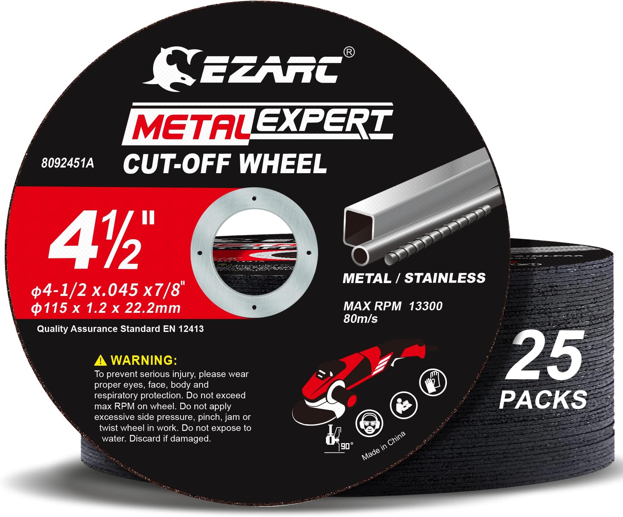 EZARC Cut Off Wheel 25 Pack, 4.5" x .045" x 7/8" Cutting Wheel, Metal & Stainless Steel Cutting Disc for Angle Grinder