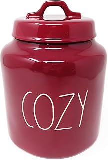 Rae Dunn By Magenta COZY Burgundy Ceramic LL Large Size 8 Inch Canister With White Letters 2020 Limited Edition