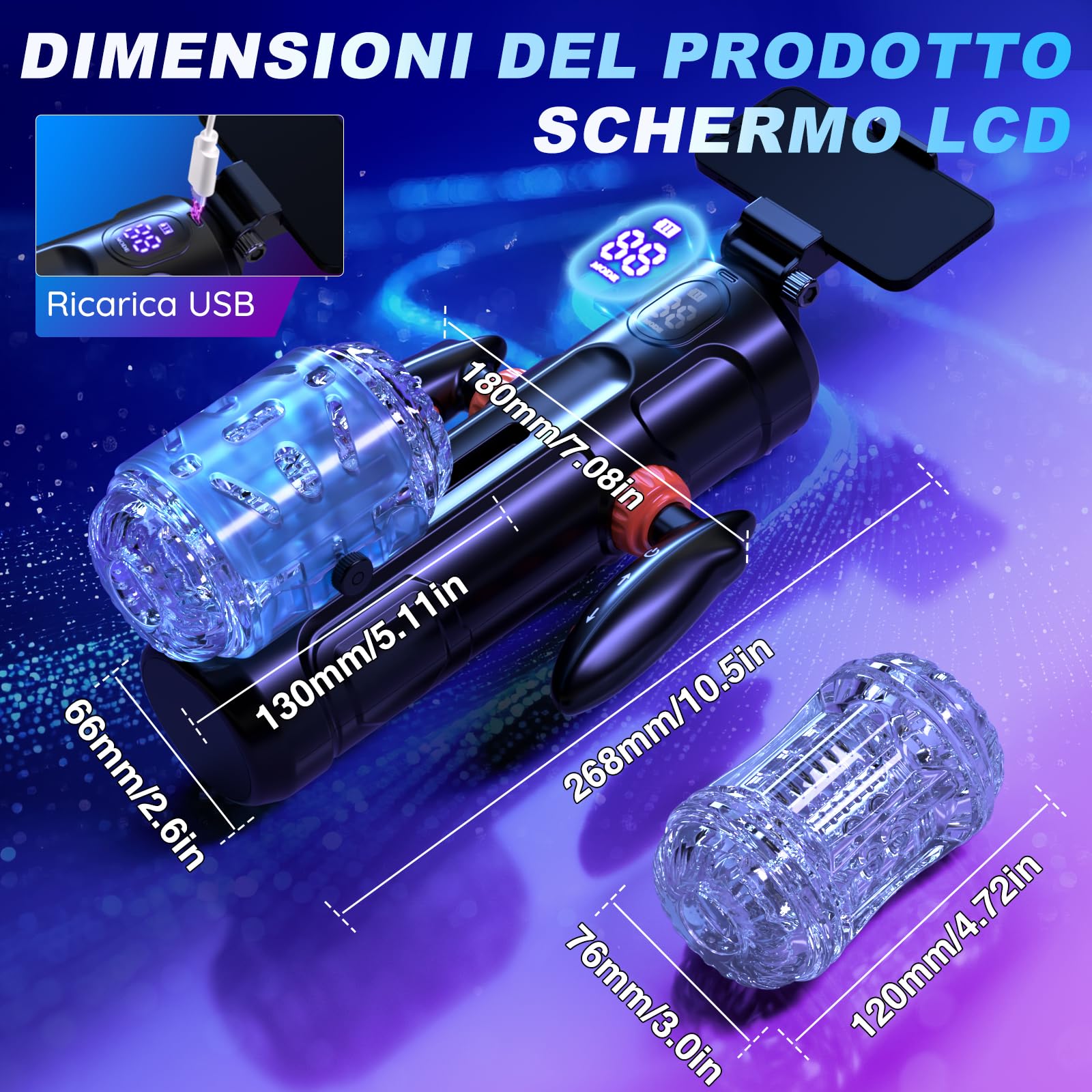 Masturbatore Uomo Masturbatore Automatico Sex Toys - Masturvatore per Uomo Automatico LED Sex Toy con Supporto per Telefono Distanza di Spinta di 10 cm Masturbtore con 2 maniche per Pene Sexytoy