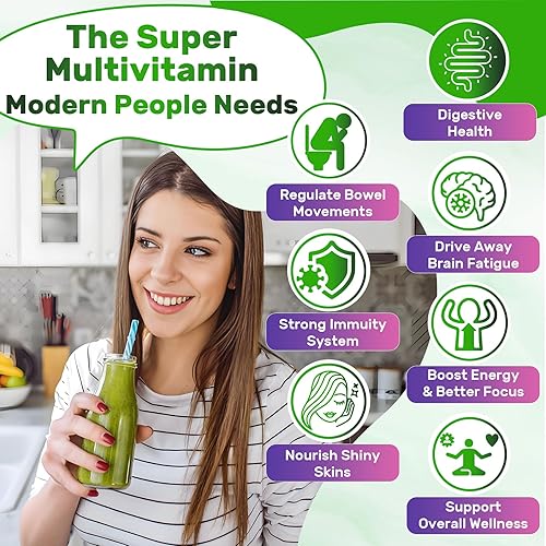 Miniatura 6 de Super Greens - Gomitas de fibra de superalimento con espirulina, clorella, prebióticos, probióticos, frutas vegetales, vitaminas y minerales, para