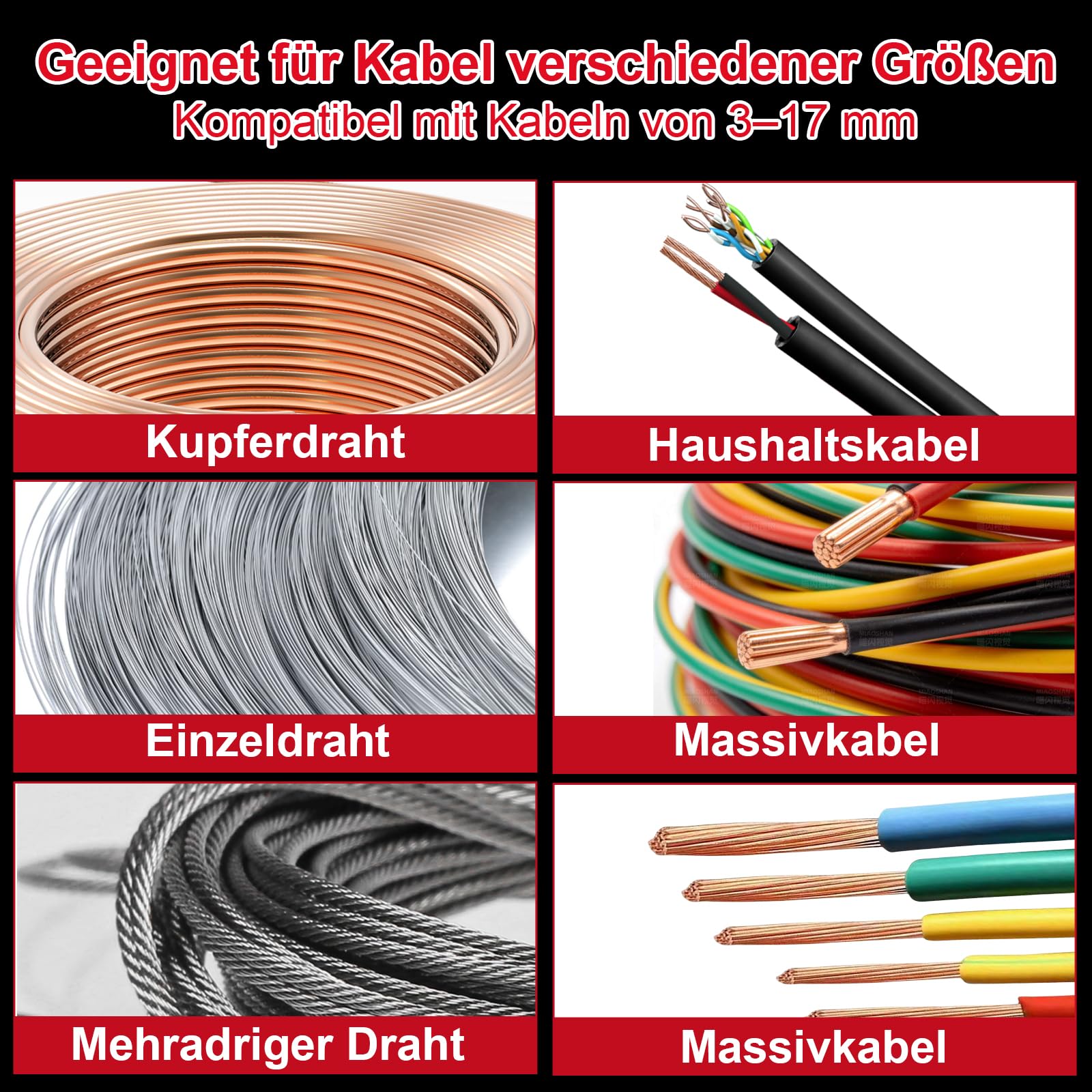 Kabelschälmaschine 3-17mm 6-Kanal Handkurbel+Bohrerantrieb Inkl. Handschuhe