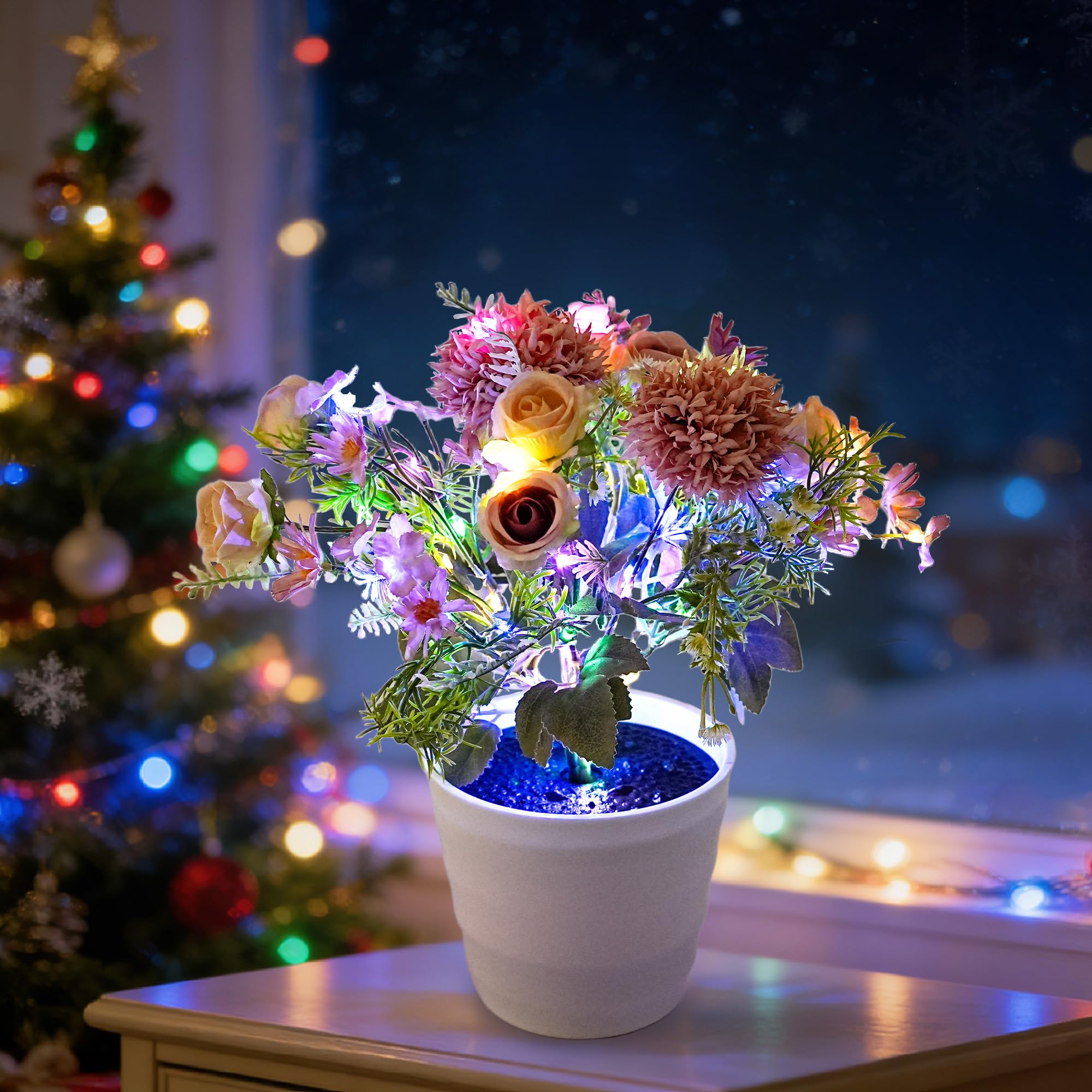 Artificial Pink Flower Night Light Bedroom Wedding Party Coffee Decor