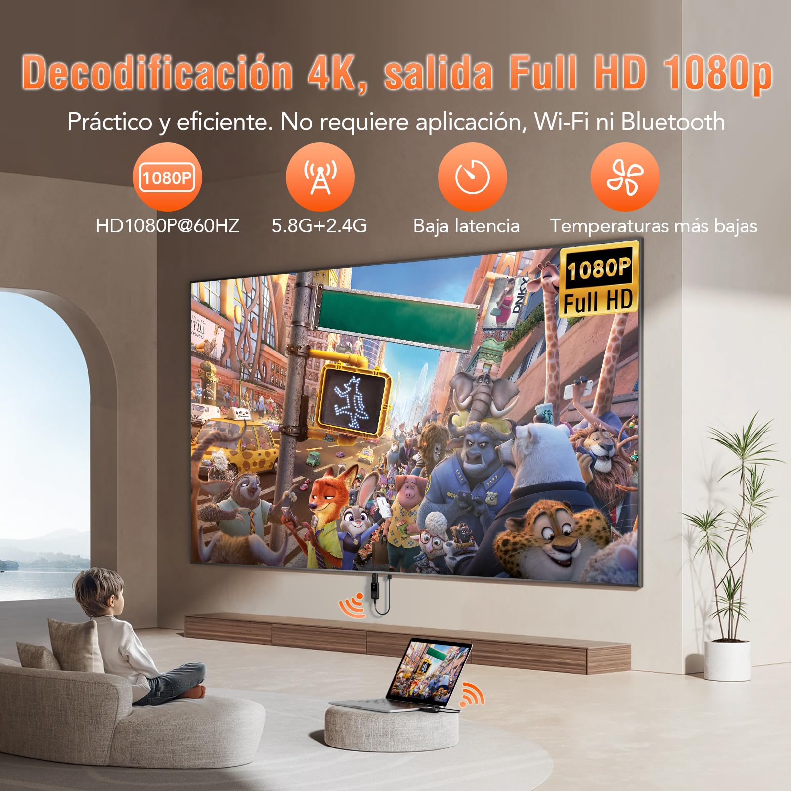 TSUPY Transmisor y Receptor HDMI Inalámbrico 1080P Full HD, HDMI Inalámbrico con Pantalla LED, Alcance de 50 m, 2.4G/5.8G, para Computadora Portátil, PC a TV HD, Proyector, Plug & Play, Negro