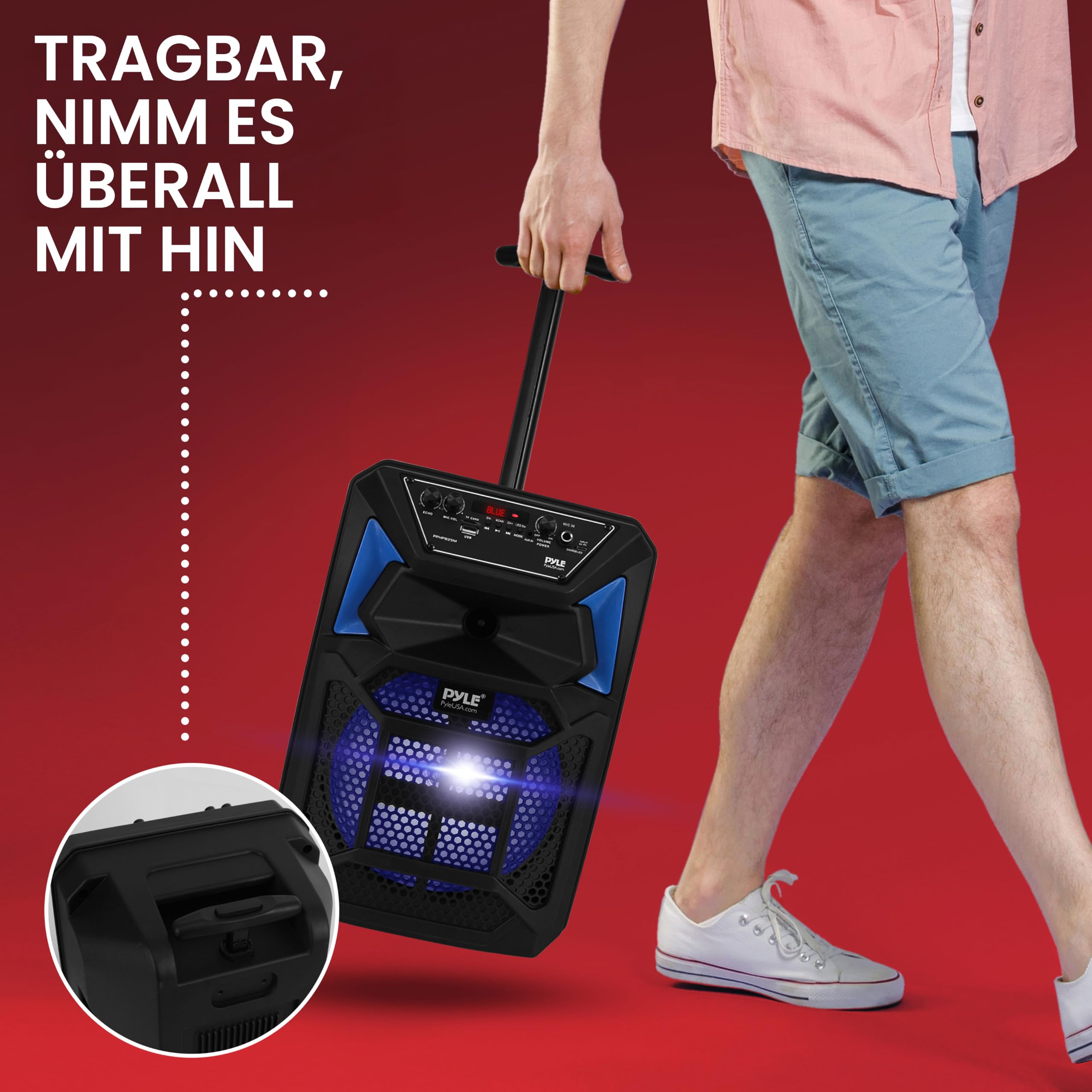 Portable Bluetooth PA Lautsprecher System – 400W Outdoor Bluetooth Lautsprecher Portable PA System mit Fernbedienung, Mikrofon, Mikrofoneingang, Partylichter, MP3/USB SD-Kartenleser, FM Radio
