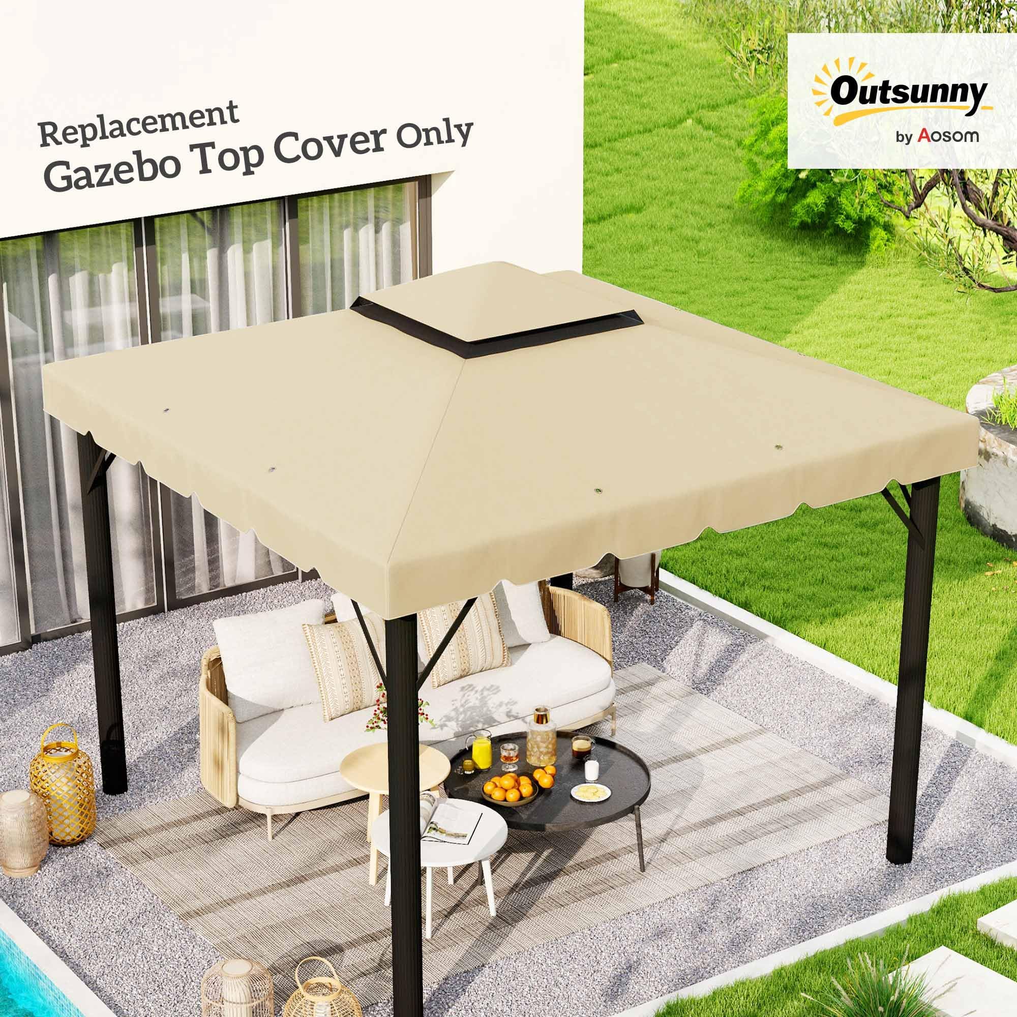 Outsunny Tetto di Ricambio per Gazebo 3x3 m 2 Livelli, Resistente all'Acqua in Poliestere 170g/m², Copertura Beige