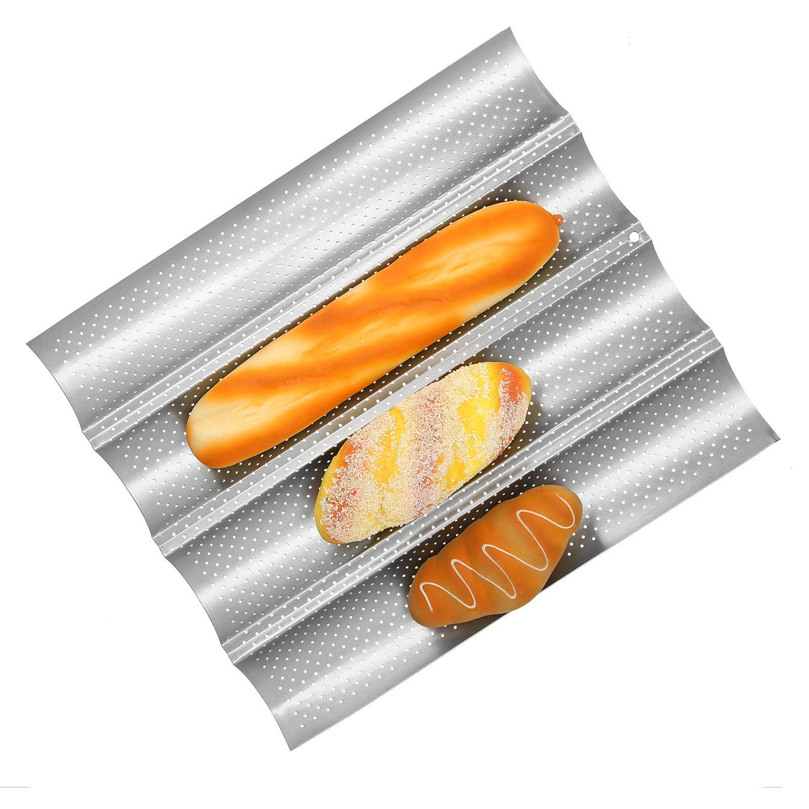 Perforated Baguette Pans, Stainless Steel Baking Tray for French Baguettes Bread Italian Bread Kitchen Accessories(4-Row)