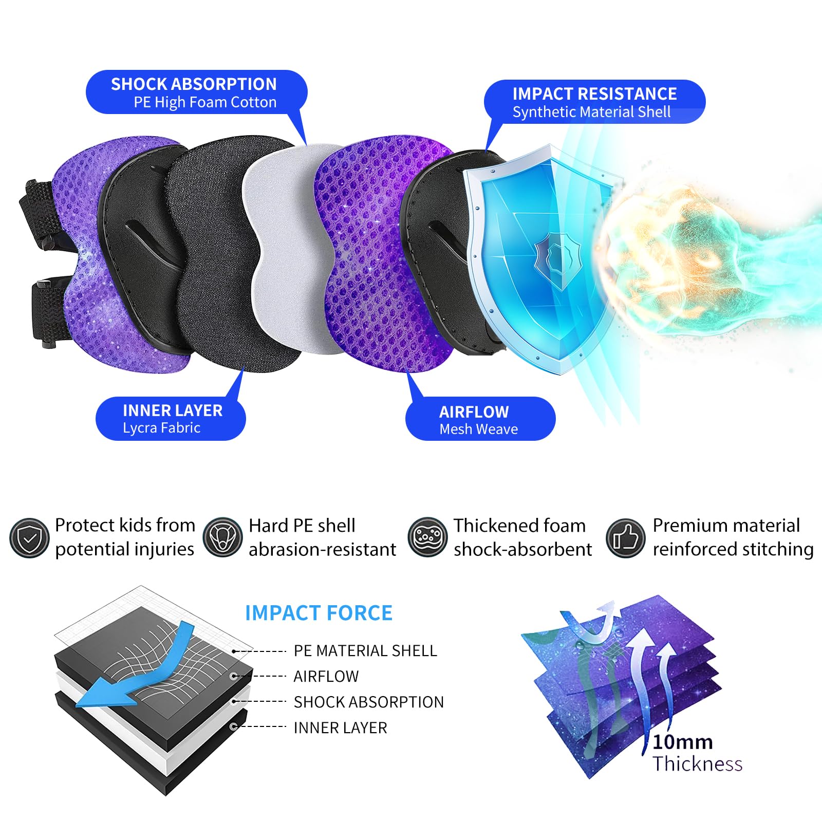 Casque de vélo réglable pour enfant avec genouillères, coudières, protection du poignet - Casque pour enfant de 3 à 5 à 8 à 14 ans - Idéal pour le patinage, le vélo, le skateboard - Pour garçons et