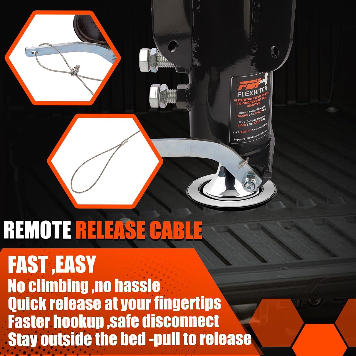 Fifth Wheel to Gooseneck Adapter, Adjustable Height 14''-19'', Bolt-On to Standard Kingpin Box, 20000 lbs GTW 4000 lbs VTW, Fits Standard 5th Wheel RV, Includes Safety Chain