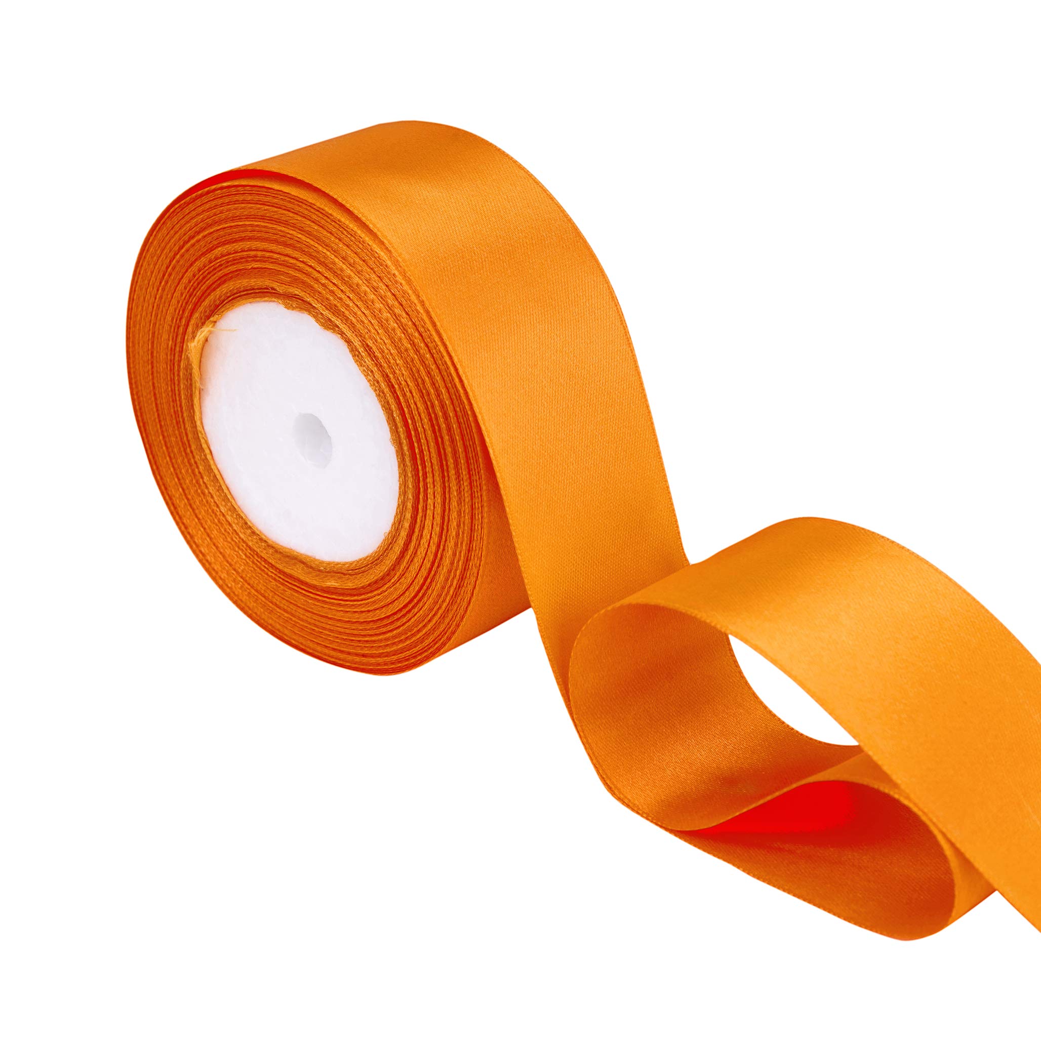 Trimming Shop Fluorescent Orange Ribbon Roll - 25mm x 25 Metres - Double Sided Satin Brightly Coloured - 100% Polyester - for Gift Wrapping, Decorating, Arts and Craft - Machine Washable
