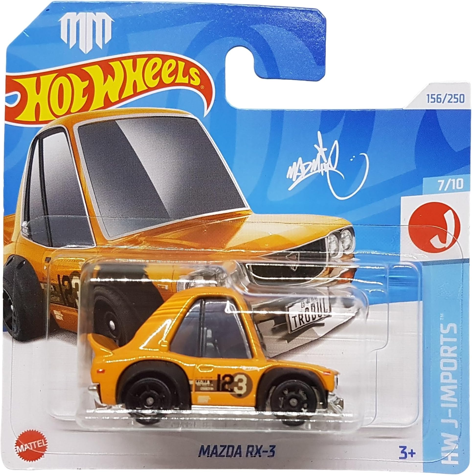 Mazda RX-3 - HW J-Imports 7/10 - HRY71 - Short Card - K&N - Toyo Tires - Orange - Mattel 2024-1:64