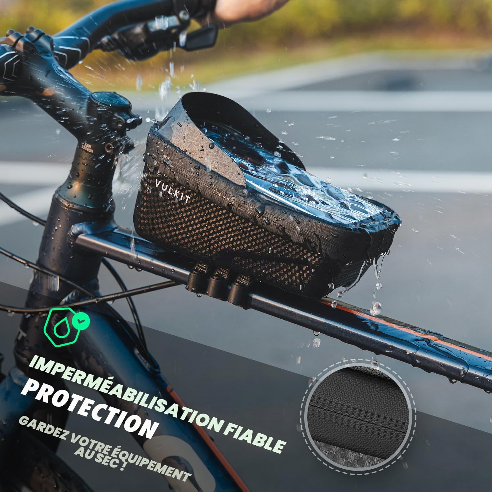 VULKIT Sacoche de Cadre de Vélo à Démontage Rapide, Sacoche de Tube Supérieur de Vélo Ultra Légère et Imperméable avec Écran Tactile, Support Téléphone pour Vélo, Accessoires de Cyclisme pour Vélos de