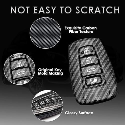 Miniatura 4 de x xotic tech Funda de llavero de ABS con patrón de fibra de carbono negro brillante Compatible con Toyota RAV4 Camry Highlander Corolla Avalon C-HR
