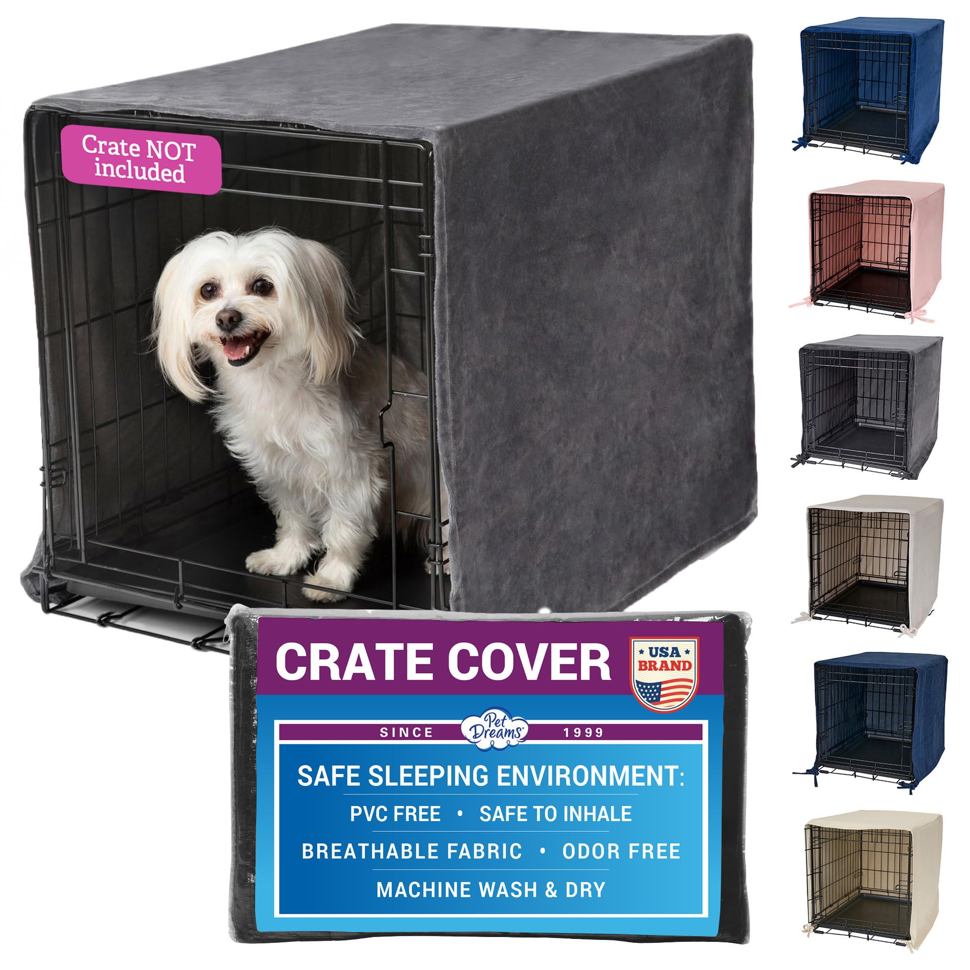 Pet Dreams Dog Crate Cover - Breathable Fabric Kennel Topper for Single-Door Crates, Fits iCrate Dog Cages 18, 24, 30, 36, 42, 48 Inches (Grey, X