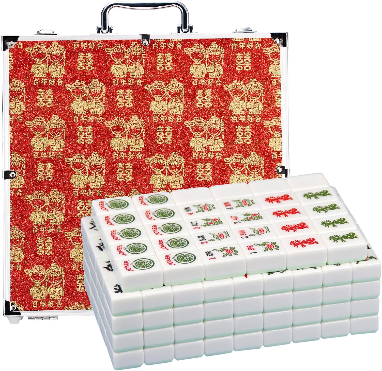 YANMEIYAAmerican Mahjong Set Large 174 Magnetic Melamine Mahjong Tiles Green 1.6-inch Mahjong Set Suitable for Automatic Mahjong Tables and Regular Tables with Mahjong Gift Box