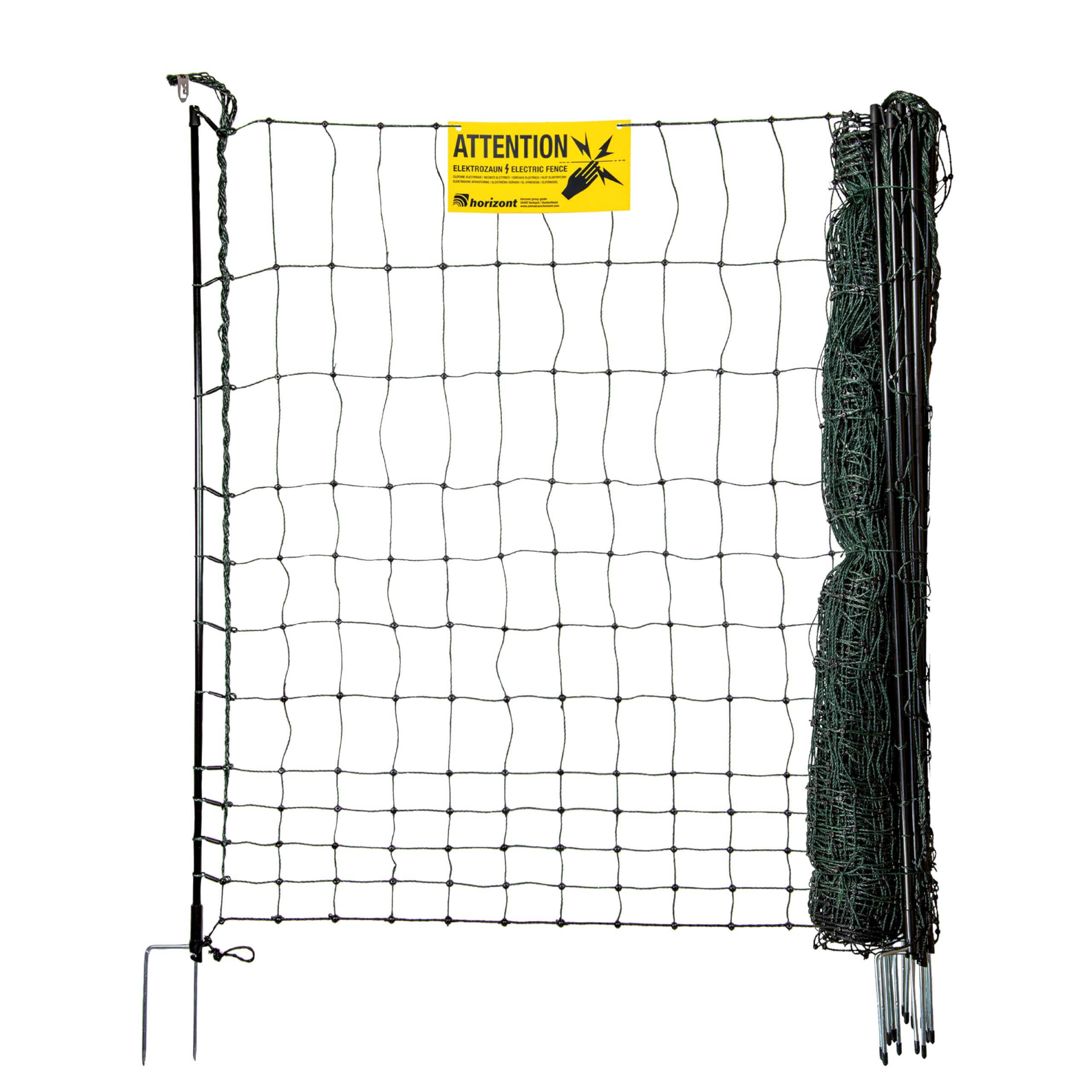 horizont strongLine Hundezaun 25m lang, 120cm hoch - 9 Fiberglaspfähle mit Doppelspitze - elektrifizierbar, Hundezaun Camping, mobiler Zaun für den Garten