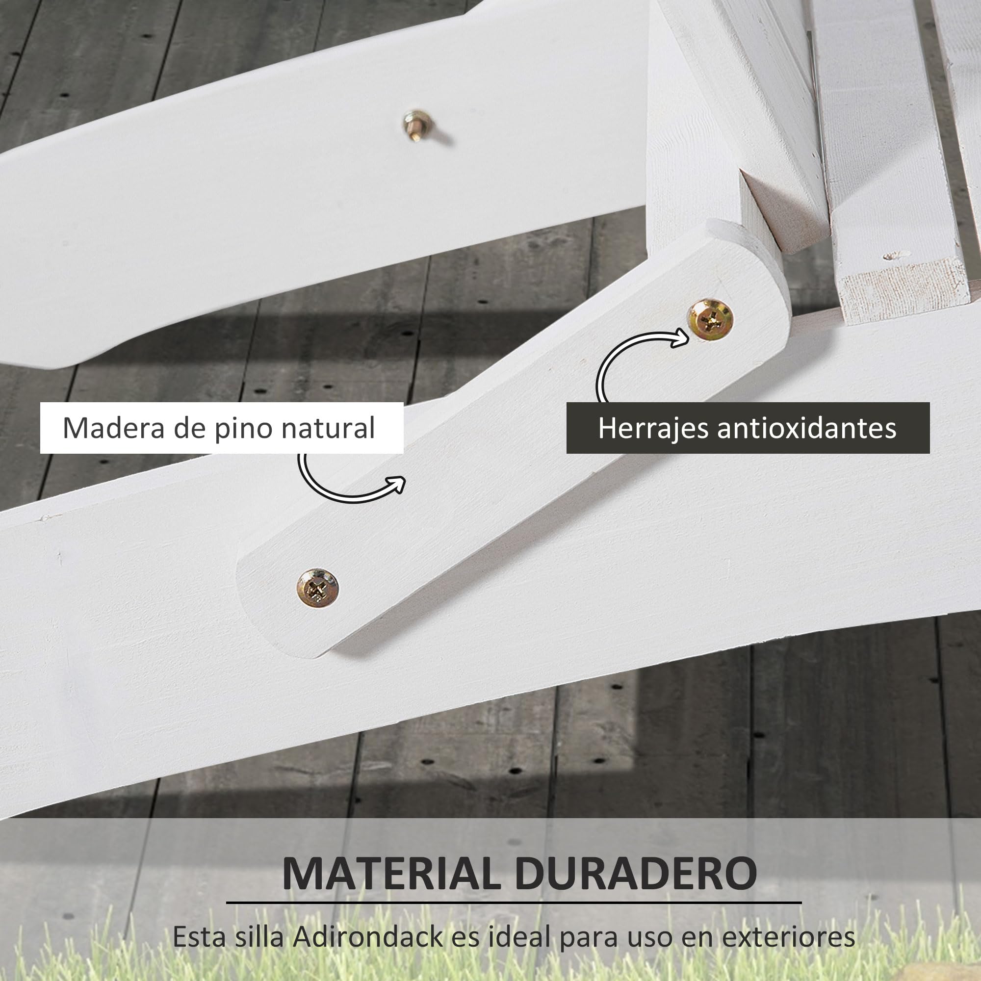 Outsunny Silla Adirondack de Madera Plegable Silla de Jardín con Respaldo Alto y Reposabrazos para Balcón Terraza Exterior Carga MAX. 113 kg 73x88x93 cm Blanco