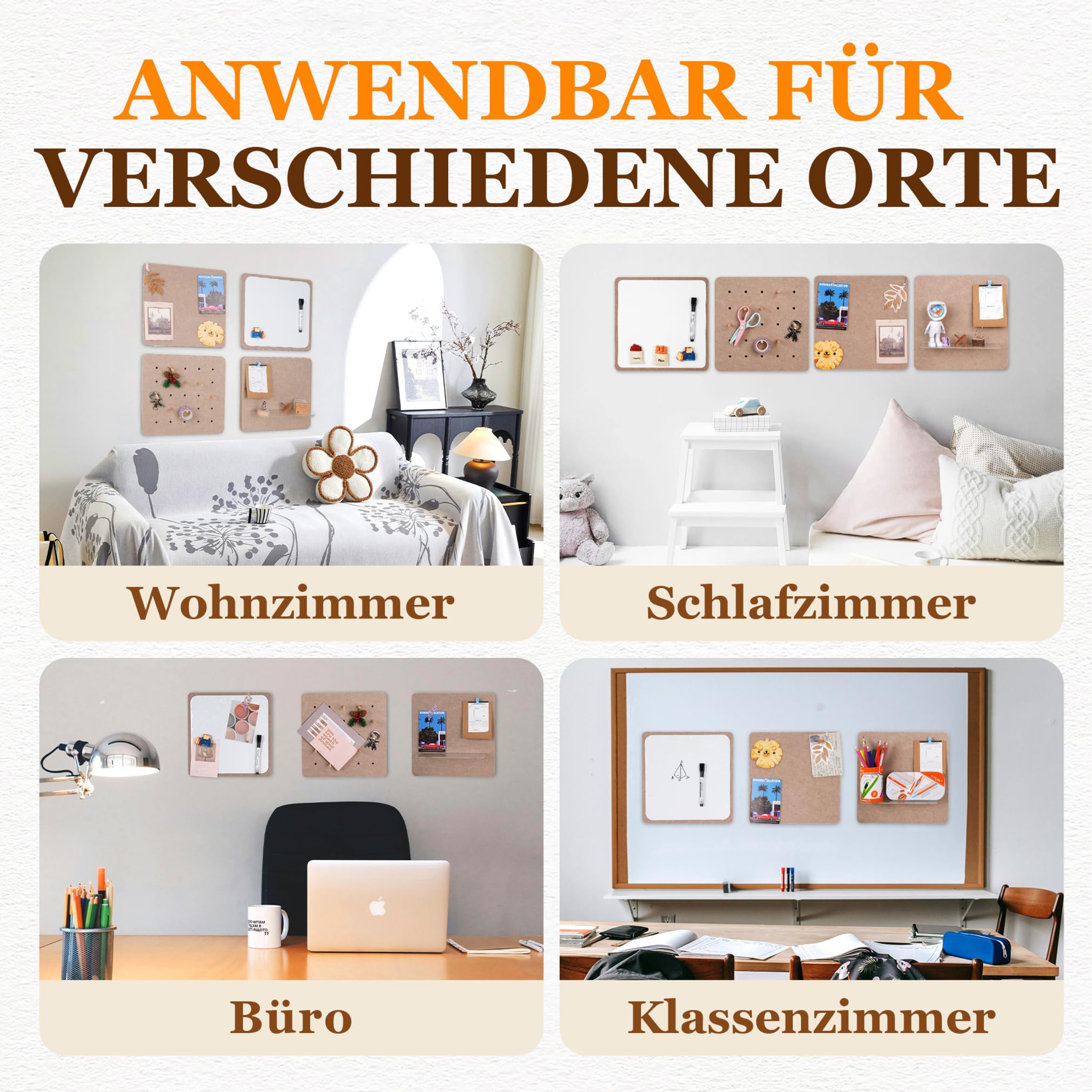 Pinnwand Kork Filz Pinnwand Korkplatte - Cork Pin Board 4-in-1 Pinwand Korktafel, 12" x 12" Korkwand Set inkl. Weißbrett, Ausstellungs und Organisationsbrett