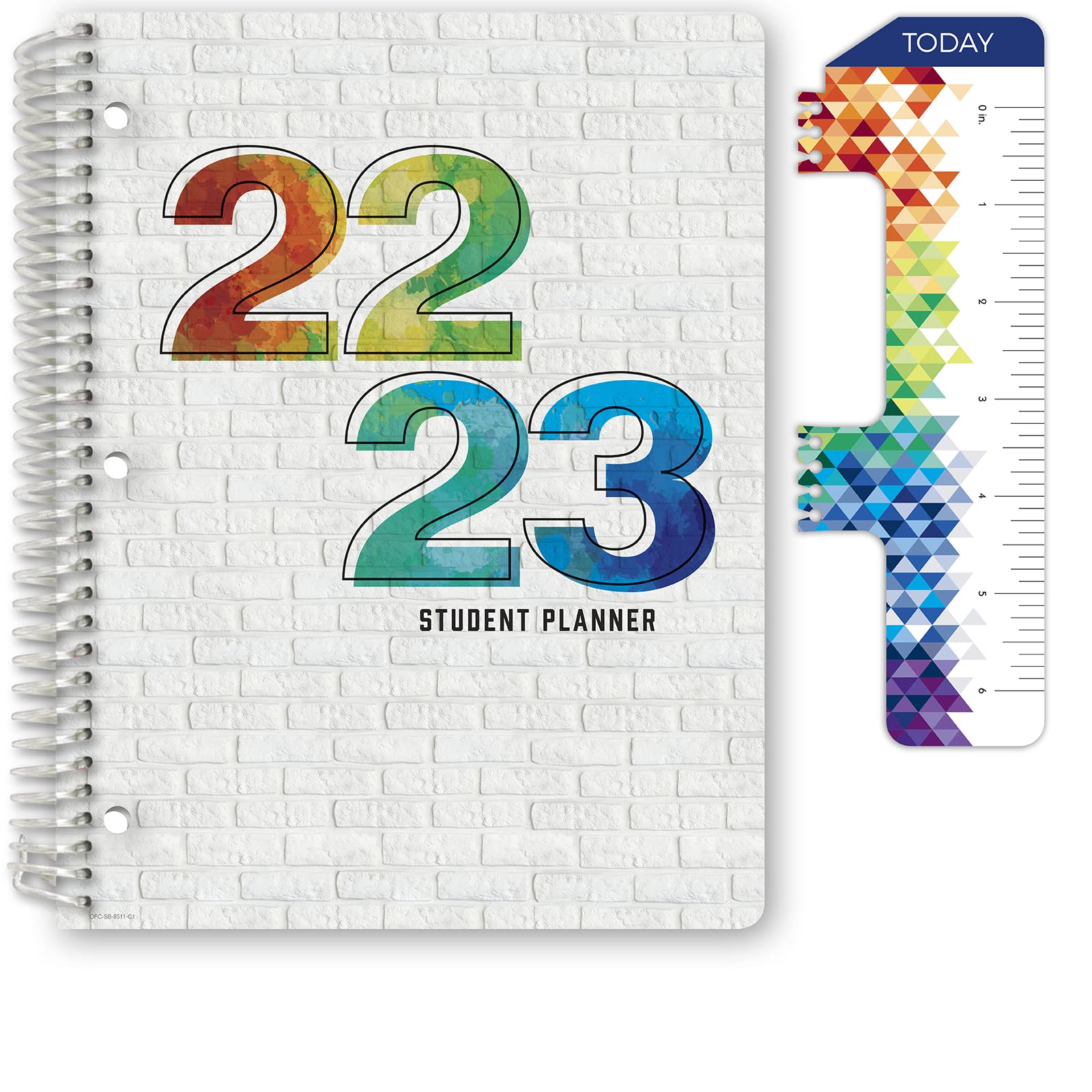 Global Datebooks Dated Middle School or High School Student Planner for Academic Year 2022-2023 (Block Style - 8.5"x11" - White Painted Brick) - Includes Ruler/Bookmark and Planning Stickers