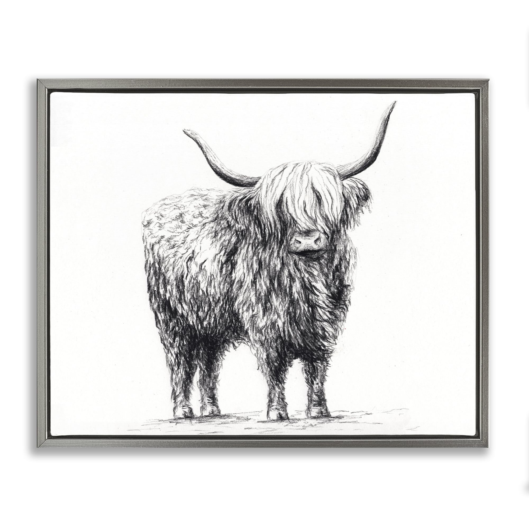 Stupell Industries 'Highland Cow in Charcoal', Floating Frame Canvas Art, Gray, 31 x 25 Inches, Easy to Hang and Sturdy, Made in USA, by Leah Noel Art